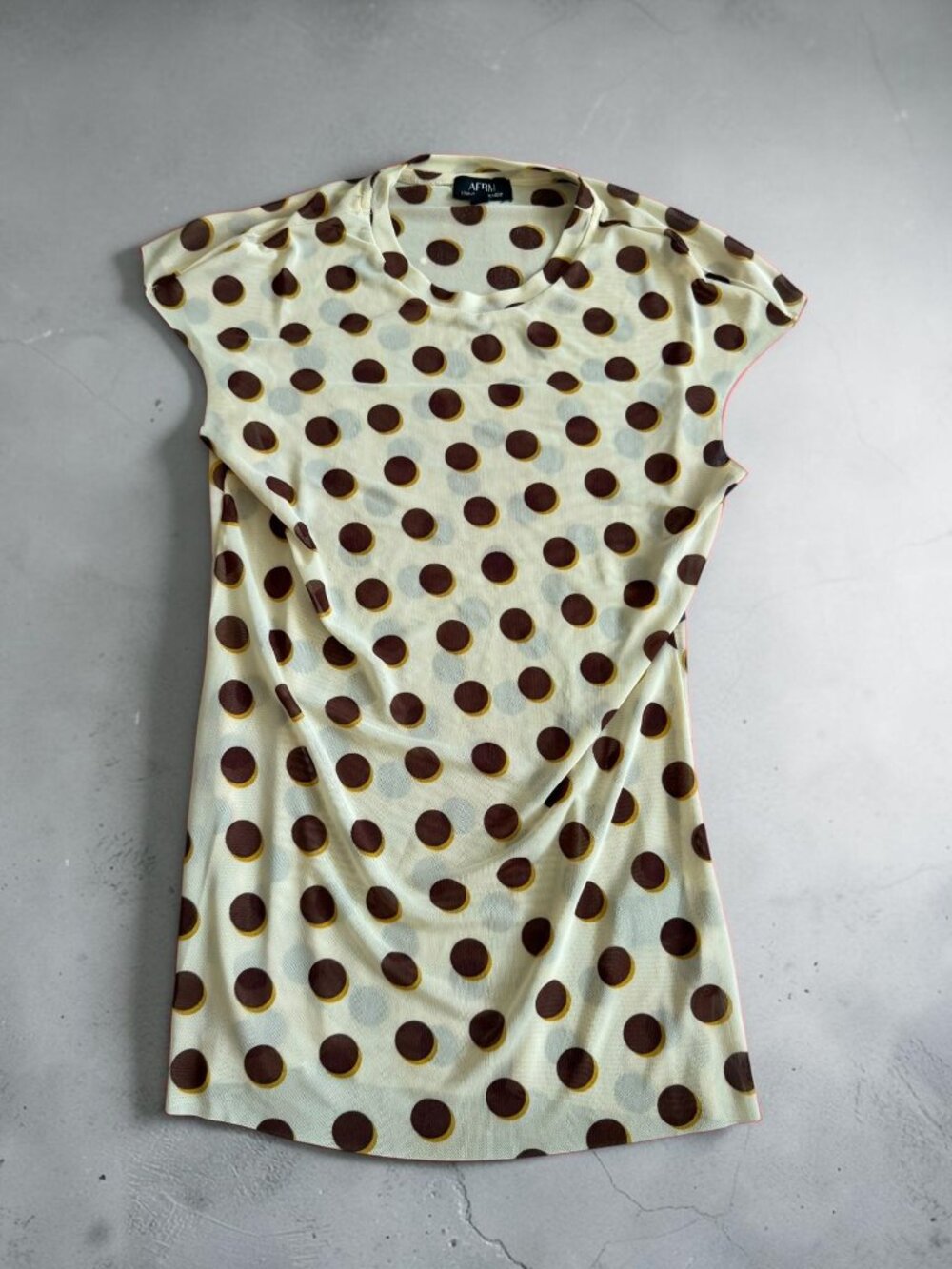 AFRM Cream Brown Polka Dot Sheer Top Size Medium